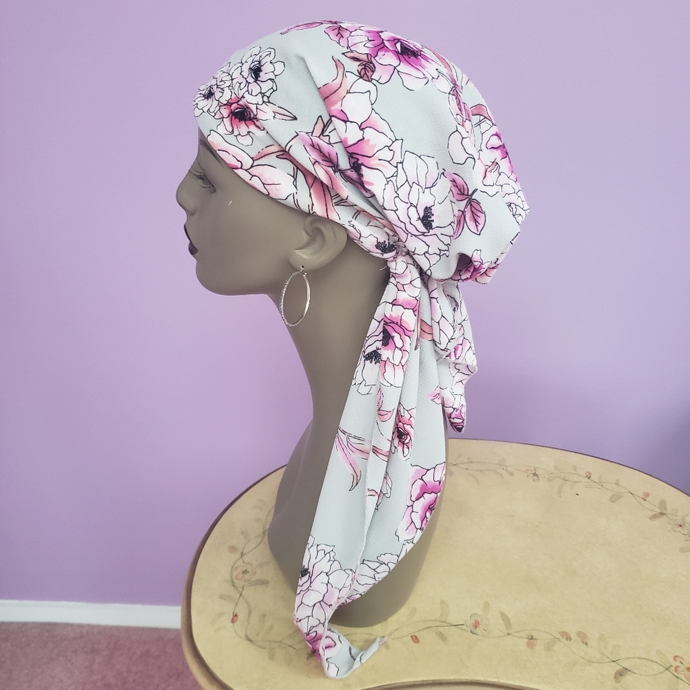 Floral Design Head Hair Covering Tichel One Size Stretches